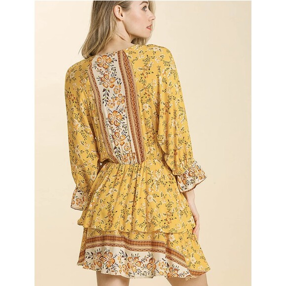 Umgee Floral Border Print Layered Mini Dress Summer Boho A‑Line Sz S - Picture 10 of 15